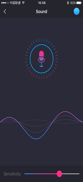 Snímka obrazovky aplikácie Lovense Remote Zvuk aktivovaný.