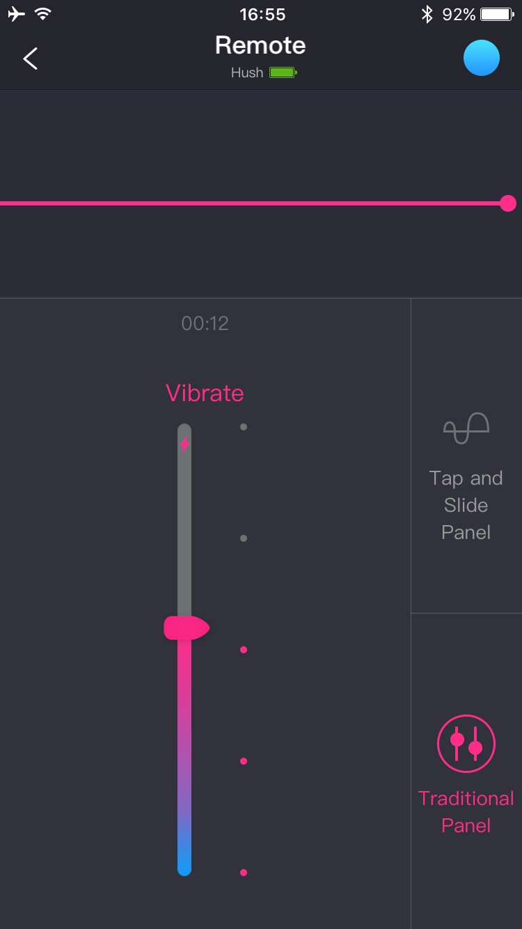Snímka obrazovky aplikácie Lovense Remote: Tradičné diaľkové ovládanie.